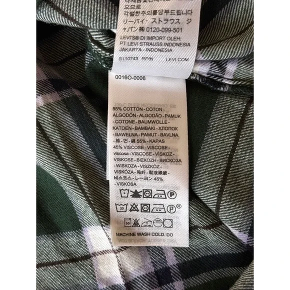 Levi's Relaxed Fit Harriet Plaid Flannel Shirt Green Large New With Tags - Picture 9 of 9